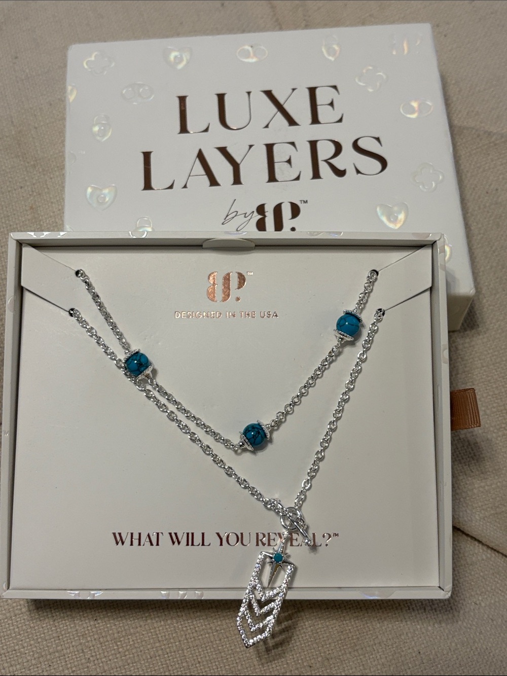 Luxe Layers by BP Silver Layered Necklace with Teal Beads